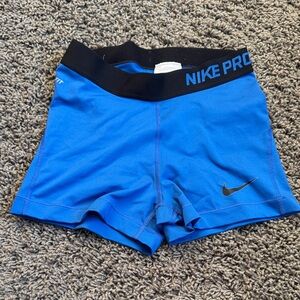 Nike Pro Blue Performance Shorts with Black Waistband Size Small
